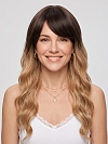 Glamvigor Hybrillia Blend Human Hair long blonde ombre layered wavy with Bangs Lace Part Wig GLP082
