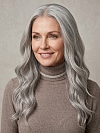 Glamvigor Hybrillia™ Blend Human Hair Exquisite grey wavy long-length  Lace Part Wig GLP013