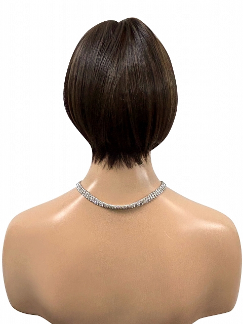 Chic dark Brown with medium brown Highlights Short Bob Synthetic Mono Part Wig GMP001