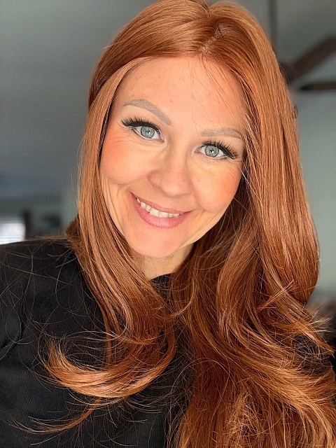 Glamvigor Hybrillia™ Blend Human Hair Ginger copper with light copper highlights long cascading style Lace Part Wig GLP058