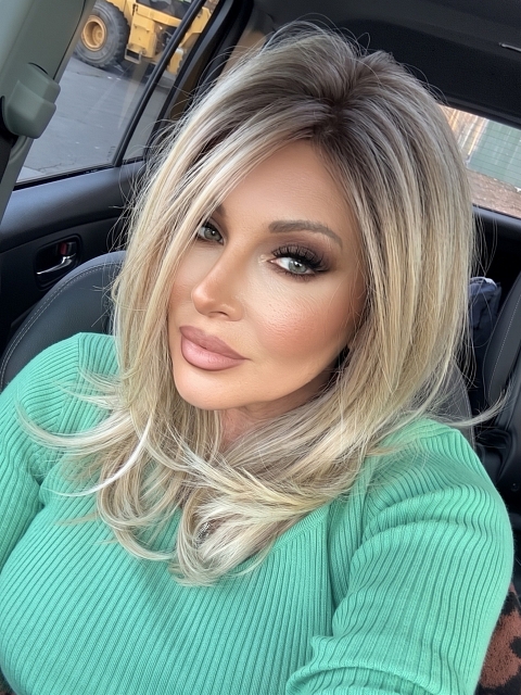 Glamvigor Hybrillia Blend Human Hair Pretty Blonde Ombre Medium layered Straight Lace Part Wig GLP007