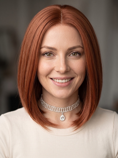 Glamvigor Hybrillia Blend Human Hair Dark Auburn Evenly Blended with Ruby Red classic chin length bob  wig glp033