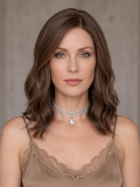 Glamvigor Hybrillia Blend Human Hair Trendsetting  Medium Brown layered wavy  Lace Part Wig GLP024