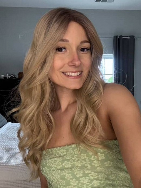 Exquisite Dark Honey Blonde ombre long layered wavy Synthetic Lace Part Wig GLP021