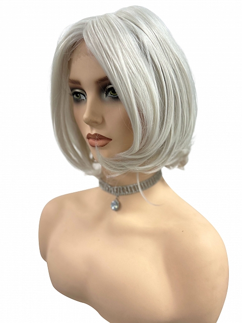 Iced Oyster Gray mid-length with light waves  Synthetic Lace Part Wig GLP046