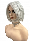 Iced Oyster Gray mid-length with light waves  Synthetic Lace Part Wig GLP046