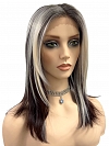 Dark red-brown mix white blonde  Straight synthetic  Lace Part Wig GLP054