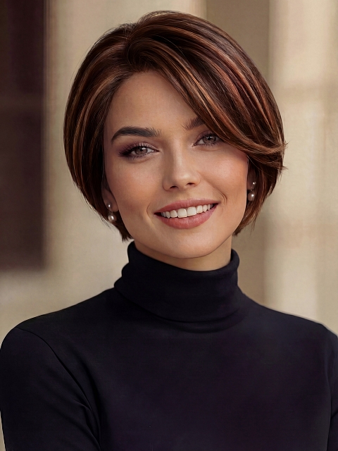 Glamvigor Hybrillia™ Blend Human Hair Medium Light Auburn Evenly Blended with Ginger Blonde  Wig (Basic Cap) GBC006