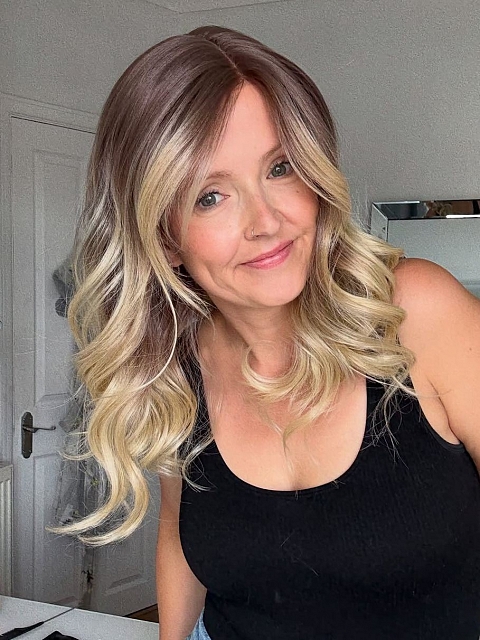 Natural Ash Blonde ombre  soft wavy layered Synthetic Lace Part Wig GLP043