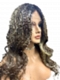 Gorgeous Brown with Light Honey Blonde Highlights and Dark Roots long bouncy barrel curls  Synthetic Lace Part Wig GLP015