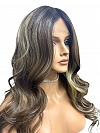Gorgeous Brown with Light Honey Blonde Highlights and Dark Roots long bouncy barrel curls  Synthetic Lace Part Wig GLP015