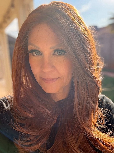 Glamvigor Hybrillia™ Blend Human Hair Ginger copper with light copper highlights long cascading style Synthetic Lace Part Wig GLP058