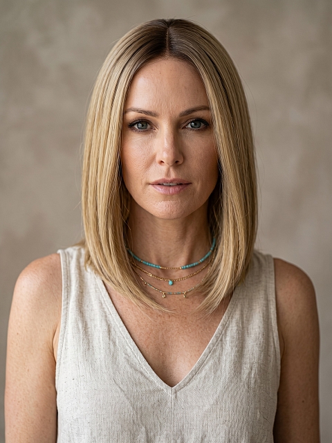 Glamvigor Hybrillia™ Blend Human Hair Chic Blonde Ombre Shoulder Length Straight Lace Part Wig GLP004