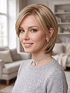 Glamvigor Hybrillia Blend Human Hair Beautiful medium brown base with bold light blonde highlights mid-length layered  Wig (Basic Cap) GBC013