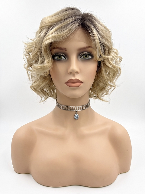 Glamvigor Hybrillia Blend Human Hair Blonde Ombre wavy with textured layerd short Lace Part Wig GLP030