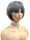 Perfect 80% black mixed 20% white Blended chin length bob with full bangs ynthetic Wig (Basic Cap) GBC024
