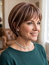 Glamvigor Hybrillia™ Blend Human Hair Trendy Medium Auburn  with Blonde Highlights Short  bob with bangs Wig (Basic Cap) GBC005