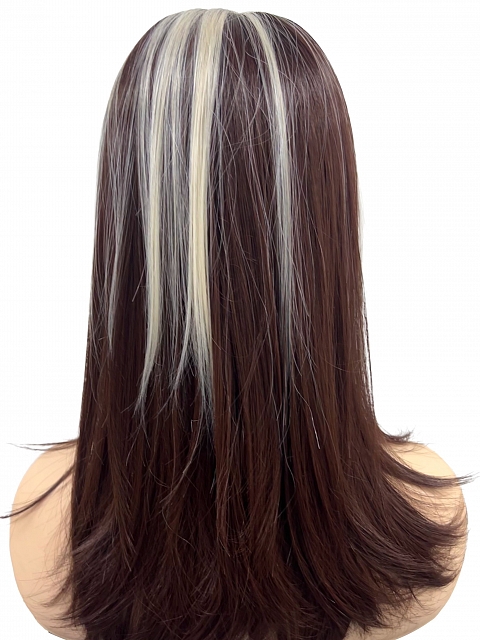 Dark red-brown mix white blonde  Straight synthetic  Lace Part Wig GLP054