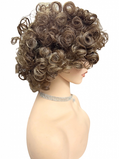 Glamvigor Hybrillia™ Blend Human HairWarm brown Base with Subtle Light Honey Blonde Highlights Spiral-wavy layered bob Wig (Basic Cap) GBC014