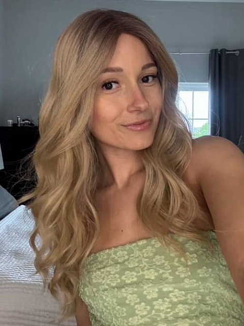 Exquisite Dark Honey Blonde ombre long layered wavy Synthetic Lace Part Wig GLP021