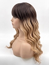 Glamvigor Hybrillia Blend Human Hair long blonde ombre layered wavy with Bangs Lace Part Wig GLP082