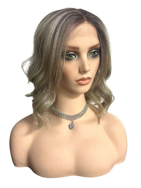 Glamvigor Hybrillia™ Blend Human Hair  Light Natural Blonde Blend with dark roots shoulder-length wavy Lace Part Wig GLP068