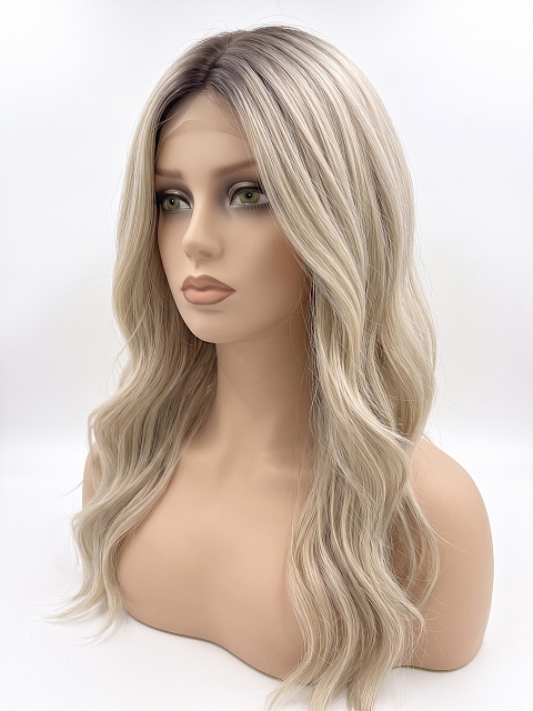 Glamvigor Hybrillia Blend Human Hair  Light Platinum Ombre Long Layered Wavy  Lace Part Wig GLP065