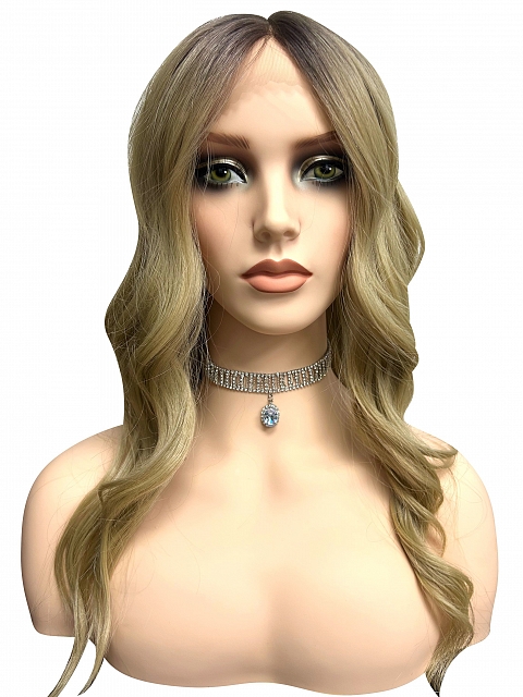 Exquisite Dark Honey Blond ombre long layered wavy Synthetic Lace Part Wig GLP021