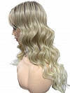 Glamvigor Hybrillia™ Blend Human Hair Milkshake Blonde ombre long layered wavy with Bangs Synthetic Wig (Basic Cap) GBC025