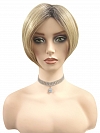 Light Ash Blonde Evenly Blended with Cool Platinum Blonde with Dark Roots multi-layered crop Synthetic Wig (Basic Cap) GBC019