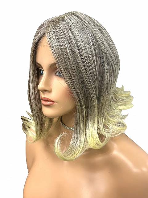 Pretty Auburn mixed  blonde Roots melting into light blonde ends Wavy Bob Synthetic Lace Part Wig GLP017