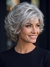 Glamvigor Hybrillia Blend Human Hair  Chic Grey Ombre short Wavy Layered Curly with bangs  Wig (Basic Cap) GBC011