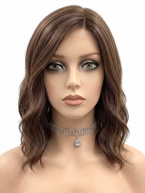 Glamvigor Hybrillia Blend Human Hair Trendsetting  Medium Brown layered wavy  Lace Part Wig GLP024