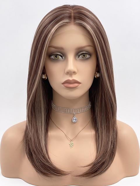 Glamvigor Hybrillia Blend Human Hair Pretty Medium Light  Auburn with Ginger Blonde Straight  Lace Part Wig GLP009