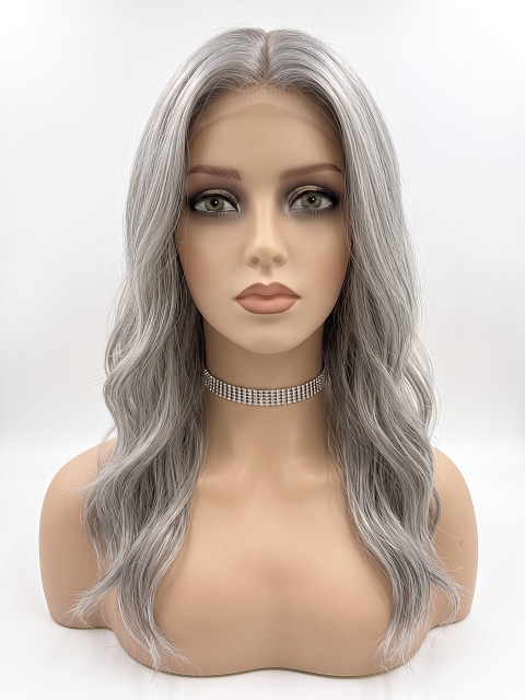 Glamvigor Hybrillia Blend Human Hair Exquisite grey wavy long-length  Lace Part Wig GLP013
