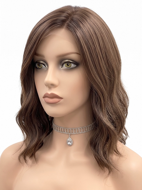 Glamvigor Hybrillia Blend Human Hair Trendsetting  Medium Brown layered wavy  Lace Part Wig GLP024