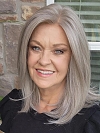 Luxury Light Brown with 75% Grey Blend with Soft White Tips shoulder length Synthetic Mono TOP Wig GMT002