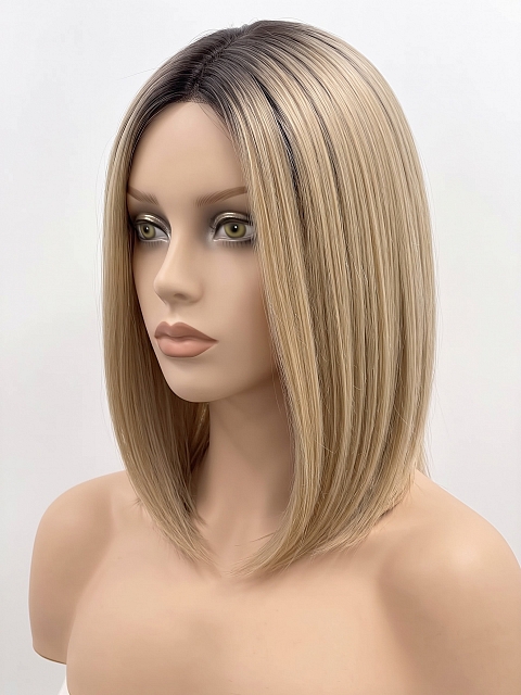 Glamvigor Hybrillia Blend Human Hair Chic Blonde Ombre Shoulder Length Straight Lace Part Wig GLP004