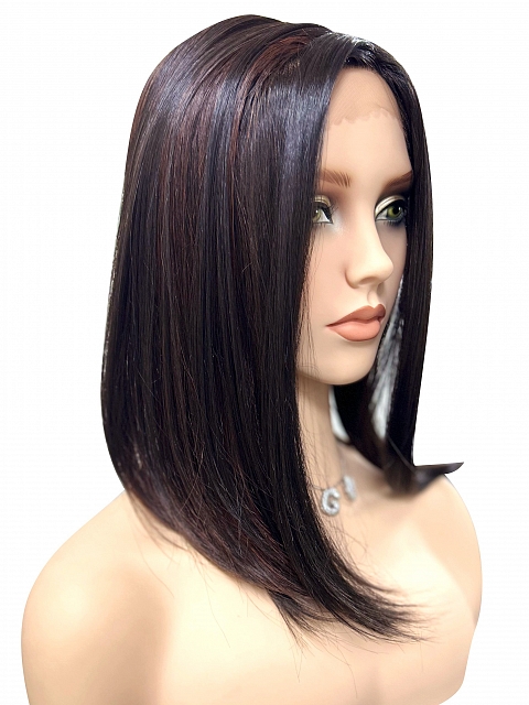 Soft Black with Gold-Red Highlights shoulder-length bob  Synthetic Lace Part Wig GLP031