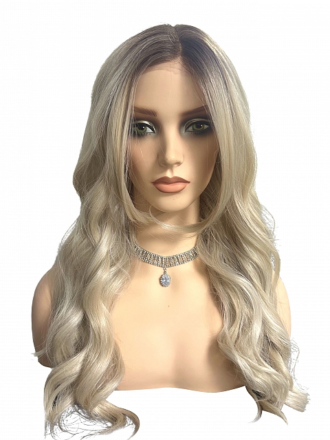 Glamvigor Hybrillia™ Blend Human Hair  Light Platinum Ombre Long Layered Wavy  Lace Part Wig GLP065