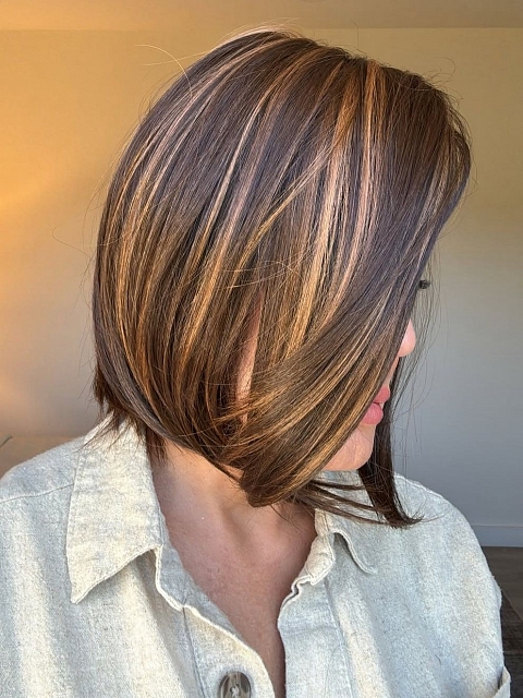 Glamvigor Hybrillia™ Blend Human Hair Stunning Medium Brown With Ginger Red Highlights medium bob haircut  Mono TOP Wig GMT005