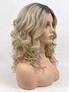 Glamvigor Hybrillia Blend Human Hair flirty Dark Blonde with Light & Golden Brown Roots mid-length layered waves  Lace Part  wig glp037