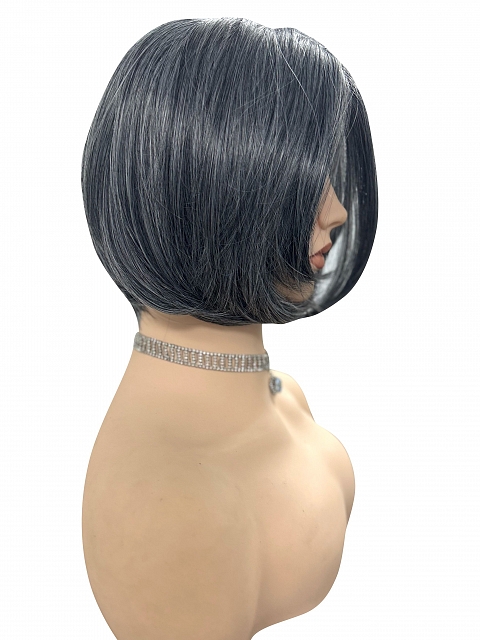 Black mixed silver short bob Synthetic Lace Part Wig GLP050