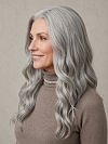 Glamvigor Hybrillia™ Blend Human Hair Exquisite grey wavy long-length  Lace Part Wig GLP013