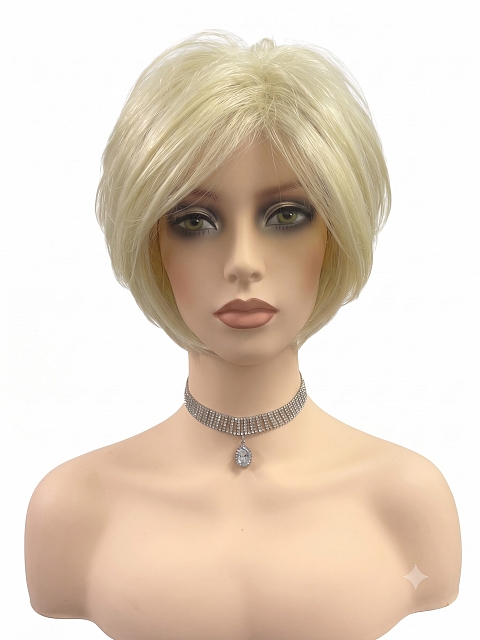 Glamvigor Hybrillia Blend Human HairPale Blonde with Slight Platinum Highlighting modern bob Wig (Basic Cap) GBC018