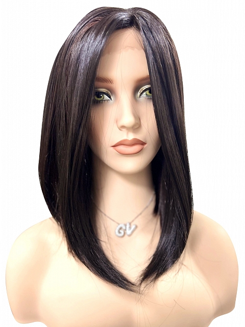 Soft Black with Gold-Red Highlights shoulder-length bob  Synthetic Lace Part Wig GLP031