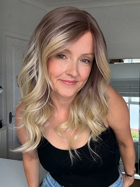 Natural Ash Blonde ombre  soft wavy layered Synthetic Lace Part Wig GLP043
