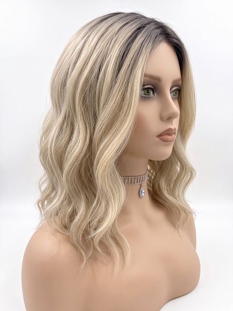 Glamvigor Hybrillia Blend Human Hair Elegant cool Blonde Ombre Wavy Lace Part Wig GLP001