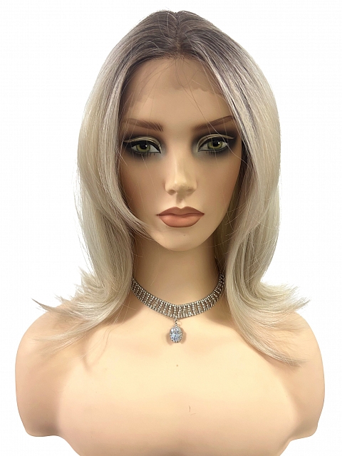 Glamvigor Hybrillia™ Blend Human Hair Light Blonde and Silver White blend with shaded roots shoulder length Lace Part Wig GLP063