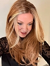 Light Red Brown Gold Blonde Highlights straight long layered   Synthetic Lace Part Wig GLP045